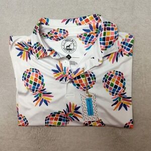 Proud 90 Polo Shirt Mens M White Rainbow Pineapple Golf Performance Stretch‎